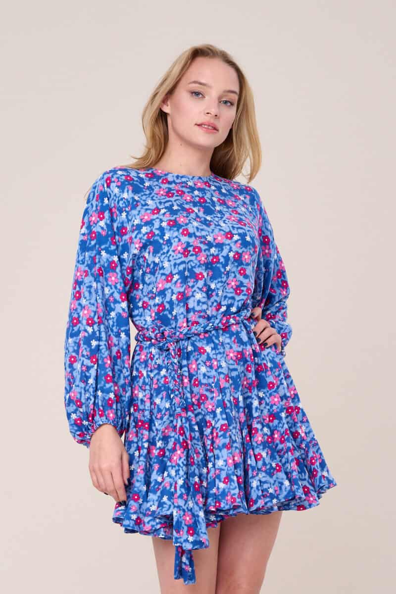 Sukienka Irka mini - niebieska różowe kwiatki